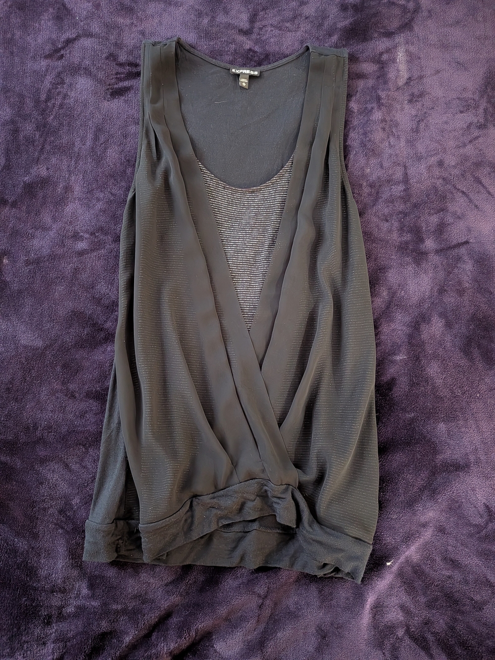 Express Black Sleeveless Draped Wrap-Front Top